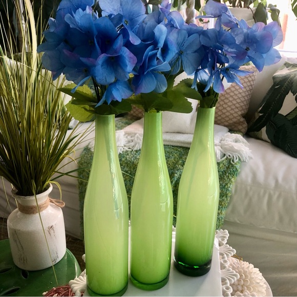 NEW! Blown Glass Green Vases Set/3 - Picture 1 of 6
